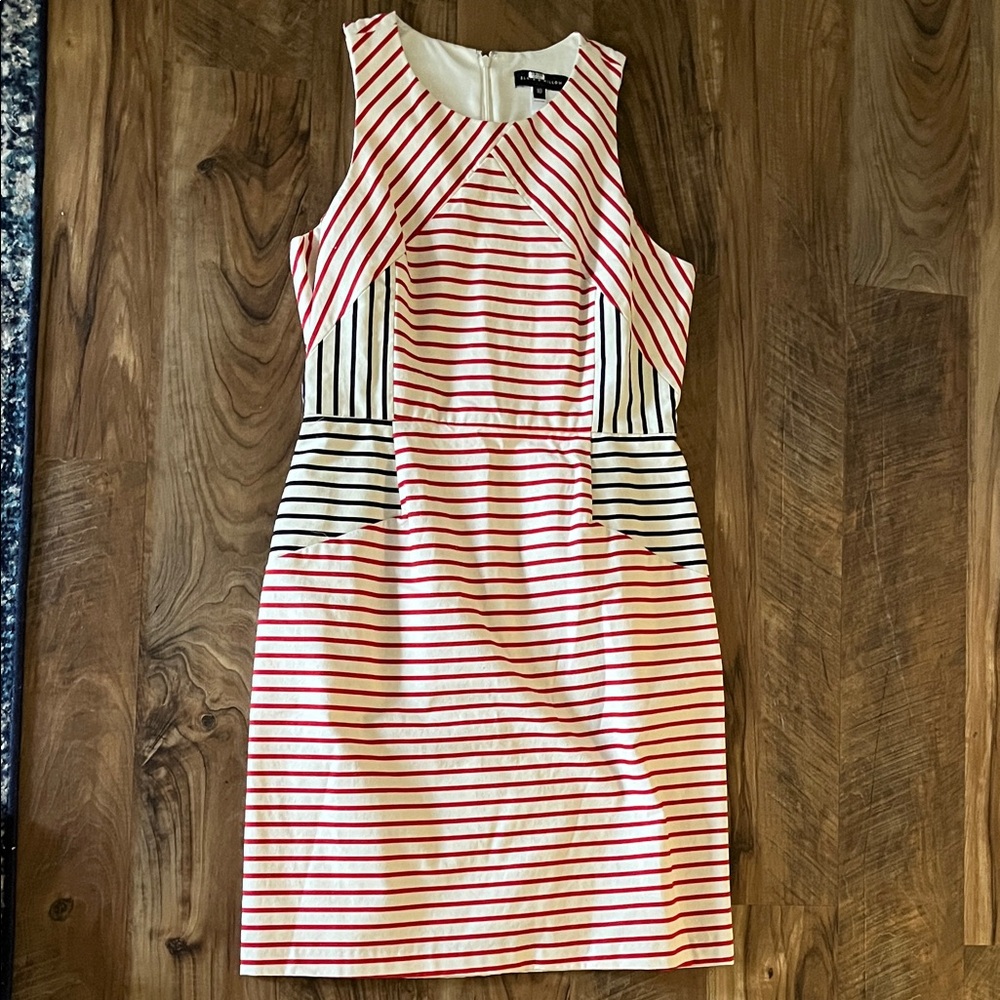 Slate & Willow White Dress with Red and navy blue  Stripes